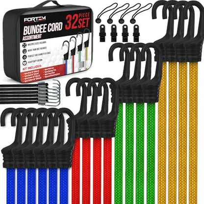 FORTEM Bungee Cords with Hooks, 32pk 10" 18" 24" 32" 40 Bungees & Tarp Ties - size: Pack of 32 Standard (10", 18", 24", 32", 40")