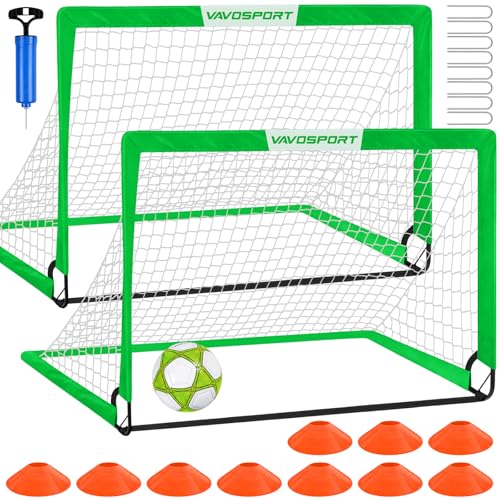 VAVOSPORT Kids Soccer Goals for Backyard Set of 2,Soccer Training Equipment - color: 2-Green, style: 5 ft x 3.6 ft