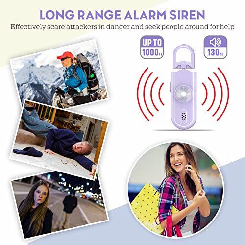 Safe Sound Personal Safety Alarm for Women, 130 dB Loud Siren with SOS Strobe Light, Flashlight, Safety Alarm Key Chain Helps Girls, Men, Children, Elders Emergency Call - color: Purple