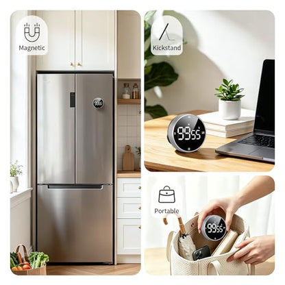 Seniny Digital Kitchen Timer, Magnetic Visual Timer with Large LED Display - color: Sliver