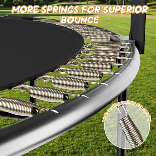 Trampoline Outdoor 8FT 10FT 14FT, Recreational Trampolines with Enclosure and Ladder, Anti-Rust Trampolines for Kids and Adults, ASTM Approval - size: 10FT