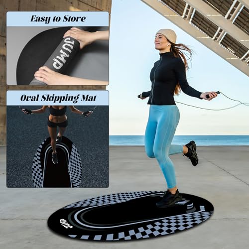 Jump Rope Mat Outdoor Indoor,Oval 52'' x 36'' Non-slip Fitness Exercise Mat - color: Black