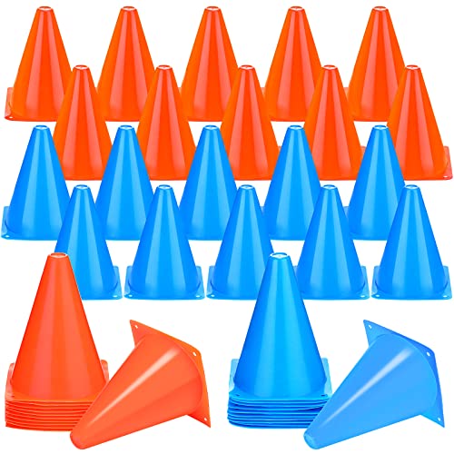 Reginary 40 Pieces 7 Inch Small Cones for Sports Football Bike Obstacle Training Cones Plastic Traffic Roadblock for Sports Skating Indoor Outdoor Activity Construction Party - color: Orange, Blue