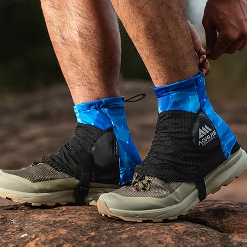 AONIJIE Low Trail Running Gaiters Reflective Ankle Guards for Hiking Marathon Triathlon Breathable Sand Prevention - color: Blue