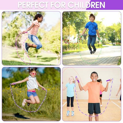 Jump Rope for Kids, 9 Ft Adjustable Jump Ropes for 4 5 6 7 8 10 12, Segmented Soft Beaded Jumping Rope Age 8-12, Tangle Free Skipping Rope for Women Man Fitness Weight Loss - color: Green, Purple, Pink