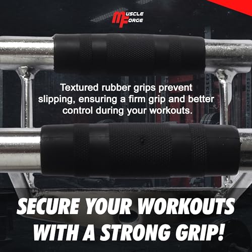 Cable Attachment Handles & Bars – One Hand, Double Handle, Triangle Grip, Straight Bar 50cm & Rope 120cm – Rotating, Rubber Grips, Steel – Accessory for Cable Machine, Tower & Power Rack - style: Double Handle