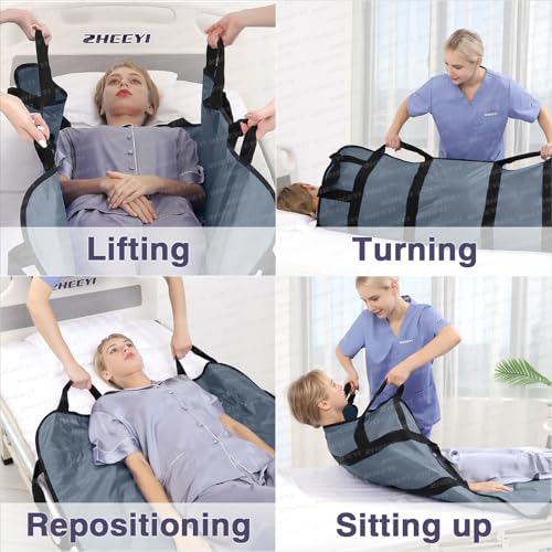 Bed Positioning Pad with Reinforced Handles 63" x 40" Washable Patient Transfer Slide Sheet for Body Lifting, Turning, Repositioning, for Elderly, Incontinence, Caregiver, Gray - color: Gray