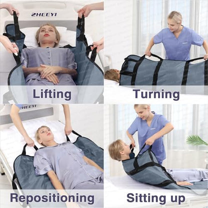 Bed Positioning Pad with Reinforced Handles 63" x 40" Washable Patient Transfer Slide Sheet for Body Lifting, Turning, Repositioning, for Elderly, Incontinence, Caregiver, Gray - color: Gray