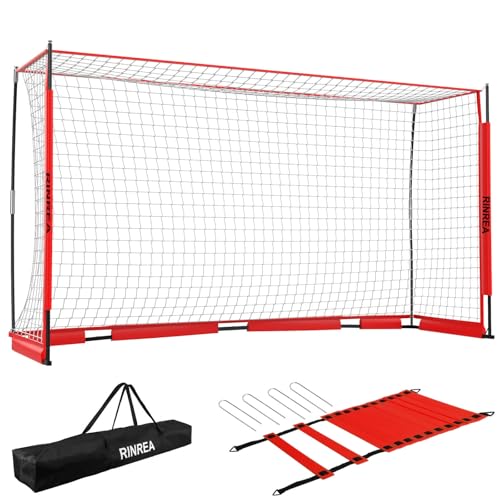 RINREA Portable Soccer Goal, Soccer Nets for Backyard with Agility Ladder - color: 14×7ft Red