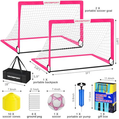 VAVOSPORT Kids Soccer Goals for Backyard Set of 2,Soccer Training Equipment - color: 3-Pink, style: 5 ft x 3.6 ft