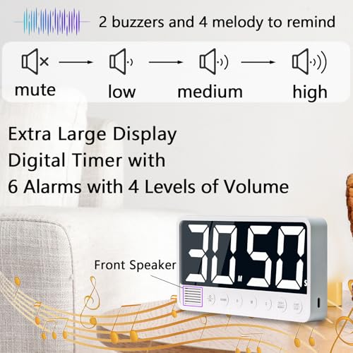 Digital Kitchen Timer, 7.1In Extra Large LED Display Countdown Timer - color: White