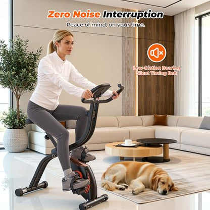 Exercise Bike, 3 IN 1 Stationary Bike, Folding Exercise Bike with 16-Level Resistance, Comfortable Seat Cushion, LCD Monitor, 265 lbs Weight Capacity for Home Gym Workout