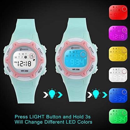 DTKID Digital Kids Watch 30 M Waterproof for Girls Boys 5-16 - color: Green-8203b