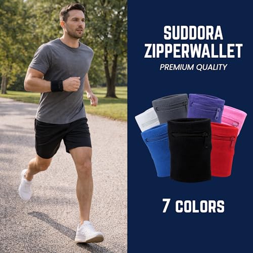 Suddora Zipper Wrist Pouch - Sweatband/Wristband Wallet for Keys, ID, Cards, Cash - color: White