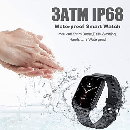 Smart Watch for Men Women Compatible with iPhone Samsung Android Phone 1.69 inch Full Touch Screen IP68 Waterproof Bluetooh Fitness Tracker Heart Rate/Sleep Monitor (Black) - color: black