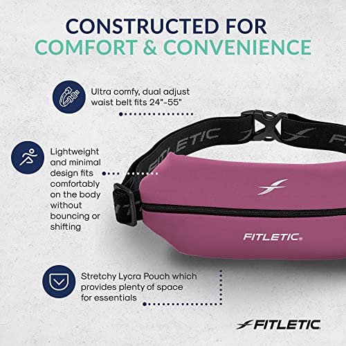 Fitletic Active Lifestyle Fanny Pack & Mini Sports Running Belt For Men & Women – Lightweight, Low Profile- Ultra-Soft Expandable Lycra Pouch - Fits All Phones – Inner Pocket - color: Pink