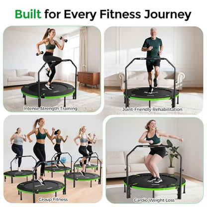 BCAN SP3 40/48" Exercise Rebounder Trampoline for Adults, Handlebar, Indoor - color: 48IN-U-Handle-Green