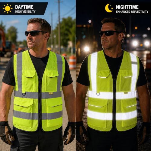 Reflective Safety Vest for Men Women with Pockets,Meets ANSI/ISEA - color: Yellow, size: 5X-Large