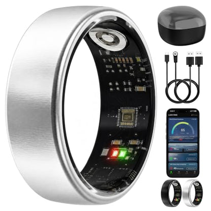 Smart Ring Wearable Health Metrics Monitor, Silver, Size 9 - color: Silver, size: 9