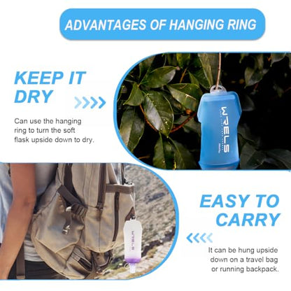 WRELS 200ml/350ml/500ml Collapsible Soft Flask,BPA Free Folding Soft Water Bottle with Hanging Ring,Lightweight TPU Hydration Flask for Running Marathon Cycling Hiking - color: Blue-350ml*1