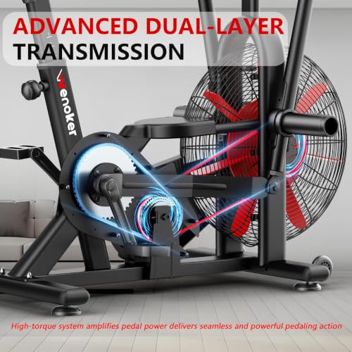 Wenoker Exercise Bike, Air Bike with Smart APP, ISCC PLUS Certified, Dual Action Handlebars Stationary Fan Bike 350LBS Capacity for Home Gym HIIT Full Body Workout
