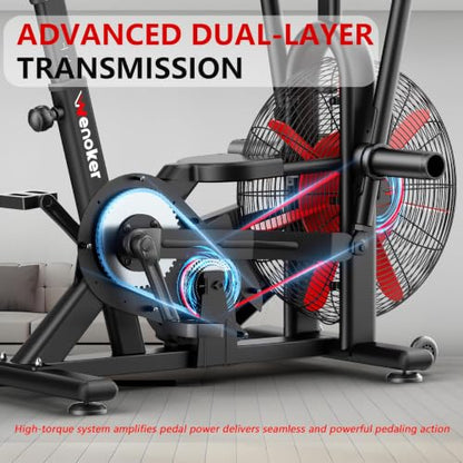 Wenoker Exercise Bike, Air Bike with Smart APP, ISCC PLUS Certified, Dual Action Handlebars Stationary Fan Bike 350LBS Capacity for Home Gym HIIT Full Body Workout