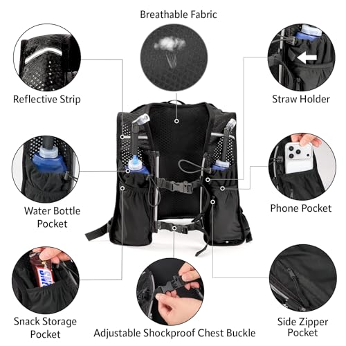 Hydration Backpack, Lightweight Water Backpack, Adjustable Running Vest - size: 2L Water Bag 2 Soft Flasks