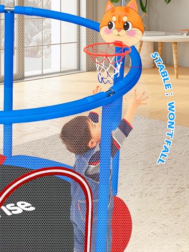 BLUERISE 60" Indoor&Outdoor with Enclosure 5FT Trampoline for Kids Gifts - color: Blue / Red - 6-in-1
