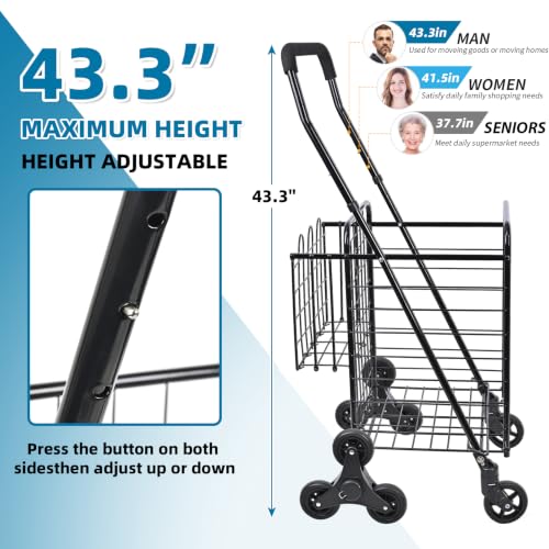Kiffler Stair Climber Grocery Cart w/Waterproof Liner & Tri-Wheels - color: Black+blue Bag