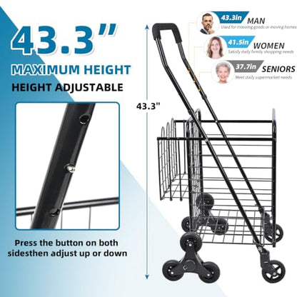 Kiffler Stair Climber Grocery Cart w/Waterproof Liner & Tri-Wheels - color: Black+blue Bag
