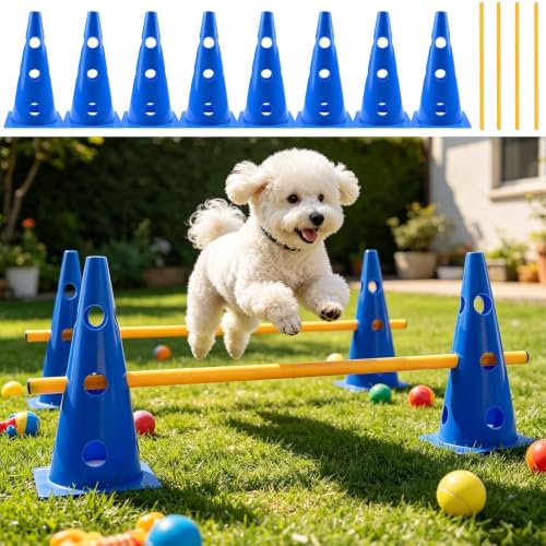 Dog Agility Jump Set, Adjustable Hurdles Training Equipment with Cones