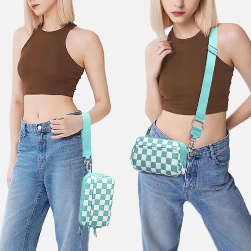 FODOKO Wristlet wallets for Women RFID crossbody bags with 4 Zippers - color: Ice Blue