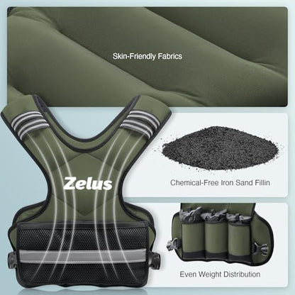 ZELUS Weighted Vest for Men Women,Adjustable 4-32lb Vest, Removable Weights - color: Green, size: 11-20 lb.