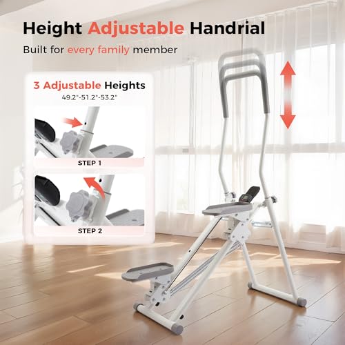Stair Stepper for Home Gym, Foldable Vertical Climber Workout Machine, 3 Levels of Adjustable Resistance, 300 lbs Capacity Cardio Machine, LCD Monitor, Extended and Widened Anti-Slip footrests - color: WHITE