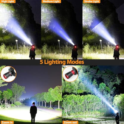UVER Rechargeable LED Headlamp 125° Wide Angle LED Headlamp Rechargeable, Super Bright 90000LM Head Lamp with 8 Light Modes, IPX7 Waterproof Headlight for Camping Hiking Running Fishing Work
