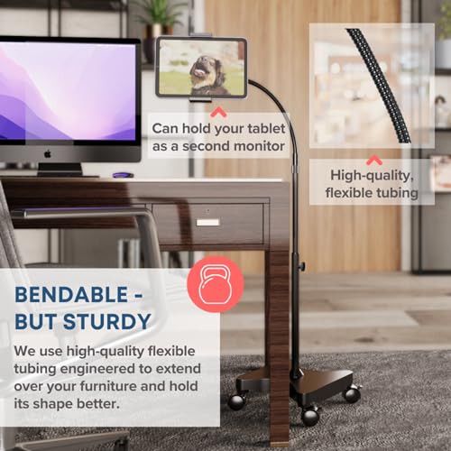 LEVO Rolling Gooseneck Tablet Floor Stand, iPad & Phone Holder, Black - color: Black