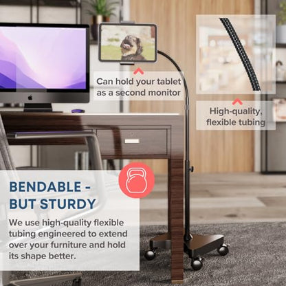 LEVO Rolling Gooseneck Tablet Floor Stand, iPad & Phone Holder, Black - color: Black