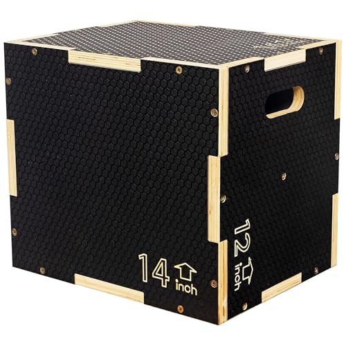 Fitvids Non-Slip Wooden Plyo Box Jump Exercise Platform, Plyometric Workout Equipment for Home Gym, Training Step Box, Multiple Sizes - size: 16" x 14" x 12"
