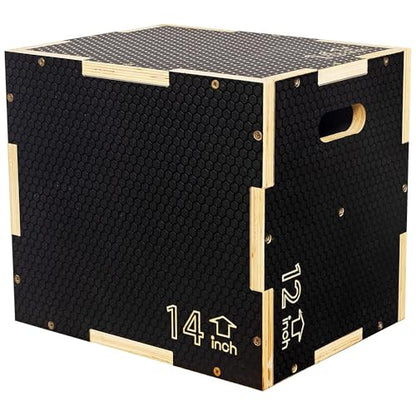 Fitvids Non-Slip Wooden Plyo Box Jump Exercise Platform, Plyometric Workout Equipment for Home Gym, Training Step Box, Multiple Sizes - size: 16" x 14" x 12"