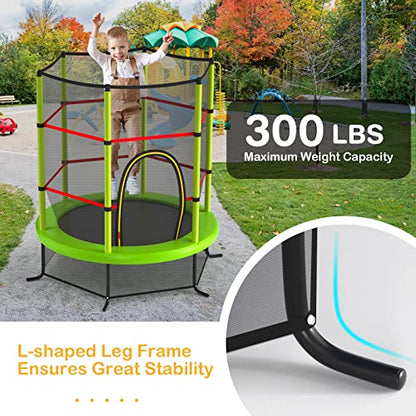GYMAX Toddler Trampoline, 55” Trampoline for Kids with Bottom-to-Top All-Round Enclosure Net & Seamless Jumping Mat, ASTM Approved Easy Assembly Kids Mini Trampolines Indoor/Outdoor - color: Grass Green
