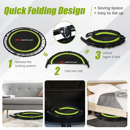 Goplus 40” Folding Fitness Trampoline w/ 2 Resistance Bands - color: Green
