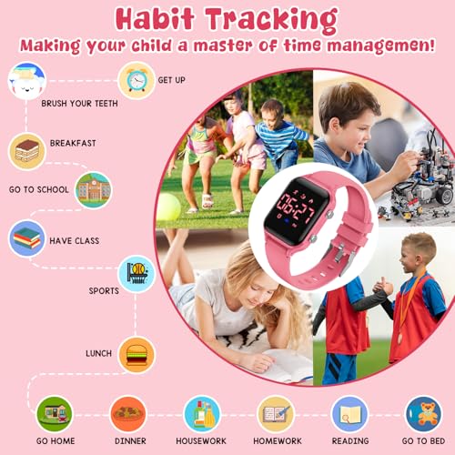 Kids Digital Watches for Boys Girls, Sports Watch with Fitness Tracker, Pedometer, Alarm Clocks, Stopwatch, No App Needed Waterproof Kids Watch, Gift for Teens Student Girls Boys Ages 5-14 - color: L6615E-WatermelonRed