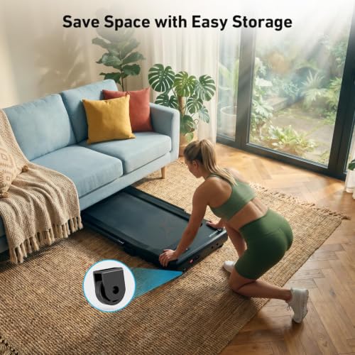 DeerRun Under Desk Walking Pad Treadmill for Home Office & Small Spaces, 6% Manual Incline, 0.6–3.8 MPH Walking Speed, 2.5 HP, 300 lb Capacity, App & Remote Control - color: Rich Black