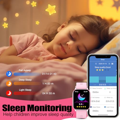 meoonley Kids Watch for Girls Boys with IP68 Waterproof, Girls Watch with 19 Sports Modes, Sleep Tracking, Pedometer, Stopwatch, Kids Activity Tracker, Birthday Gifts for Girls Age 6-15 Years Old - color: Pink