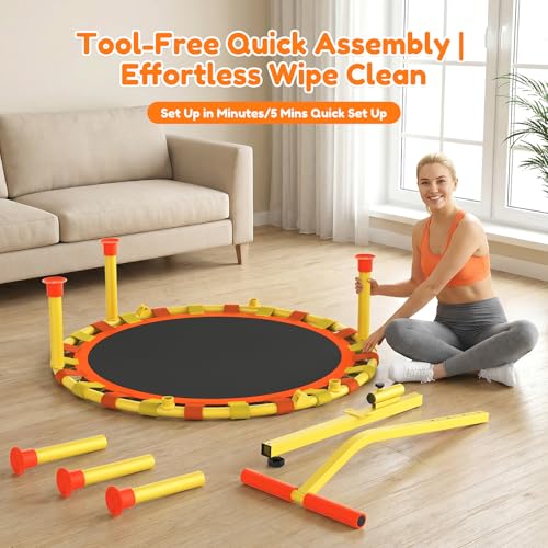ANCHEER 38" Toddler Trampoline for Kids, ASTM Certified Foldable Mini Trampoline with Adjustable Foam Handle, Indoor & Outdoor Kids Trampoline, Quiet Design, 200 LBS Capacity, Easy Assembly - color: Yellow