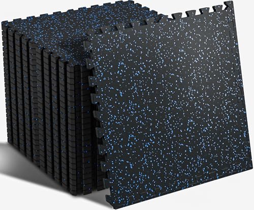 SUPERJARE 0.56'' Thick 96 Sq Ft Rubber Top Gym Flooring for Home Gym - color: Black/Blue, size: 24 Tiles (96 Sq Ft)