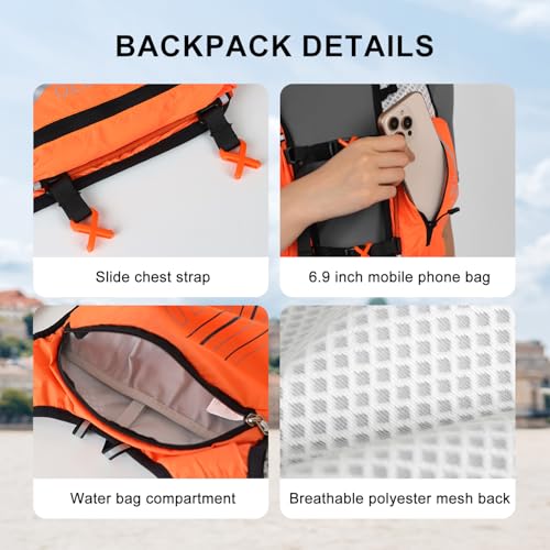 INOXTO Running Hydration Vest Backpack,Lightweight Insulated Pack with 1.5L Water Bladder Bag Daypack for Hiking Trail Running Cycling Race Marathon for Women Men - color: Orange stripes