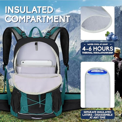 N NEVO RHINO Hydration Backpack with Water Bladder 3L, Hiking Backpack - color: 03 Lake Green