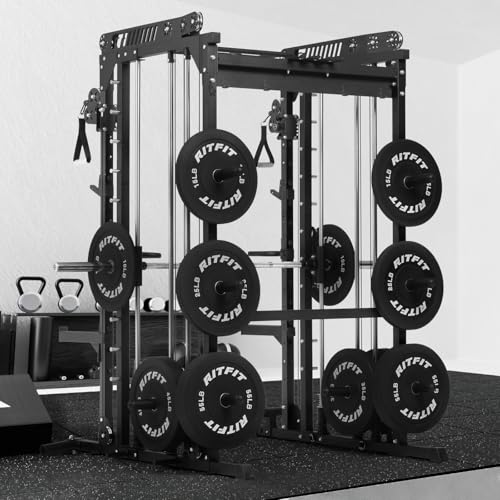 RitFit M1 Pro Smith Machine Cable Crossover Power Cage Home Gym - color: BLACK, size: M1 PRO