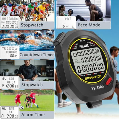 Stopwatch Timer Multi Splits/Laps Digital Stop-Watch for Sports - color: Black